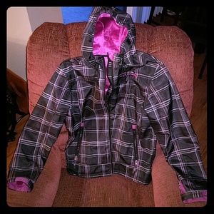 FreeCountry hooded, plaid rain jacket, size L
